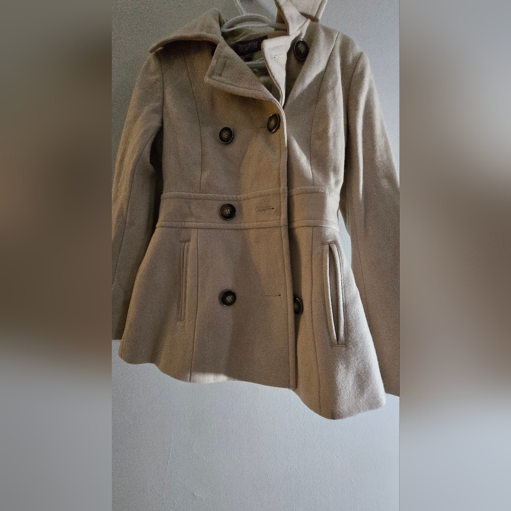 Kenneth Cole Beige Double-Breasted Pea Coat